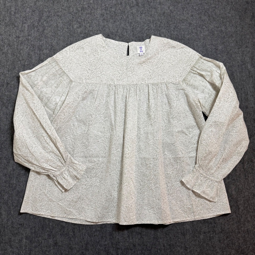 Anna Sui Uniqlo Paisley Floral Cotton Blouse Beige White Size M 426276
